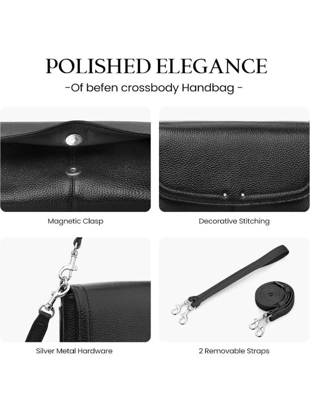 👜Women's Black Genuine Leather Crossbody Bag RFID Wallet Trendy Phone Purse